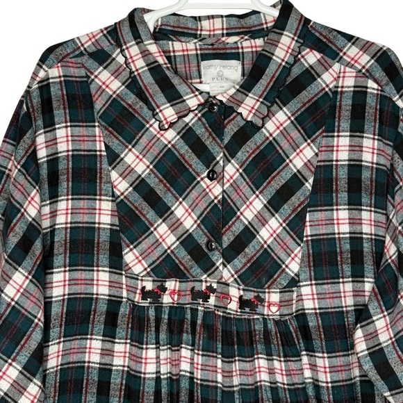Kathy Ireland Green Tartan Plaid Maxi Length Flannel Night Gown 4X Long Sleeve - Picture 3 of 14